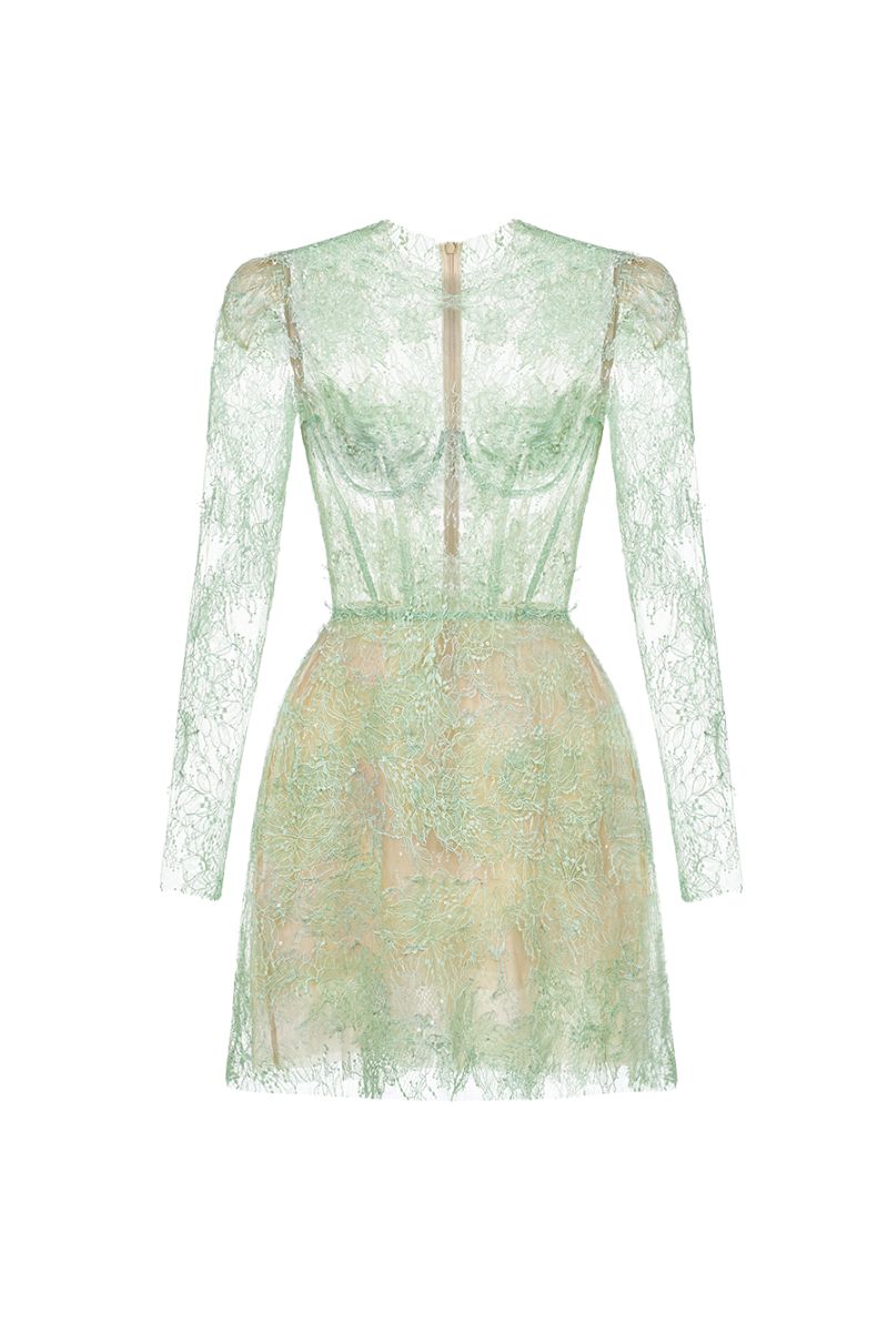 MINT BEADED LACE MINI DRESS - CULT MIA