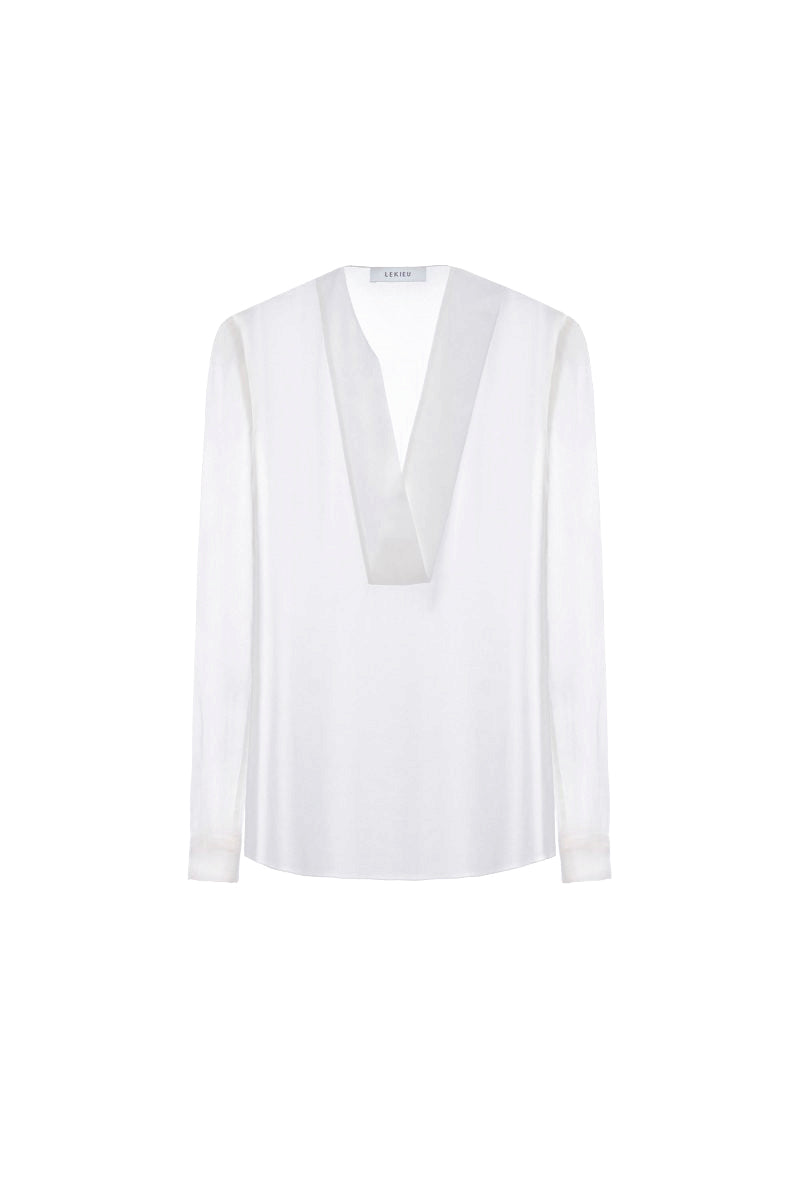 White Dalston shirt by Lekieu, featuring a classic button-up design and tailored fit, displayed on a plain background.