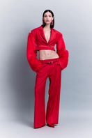 Sudi Etuz cropped jacket with removable faux fur sleeves, stylish outerwear featuring a modern design and versatile layering options.