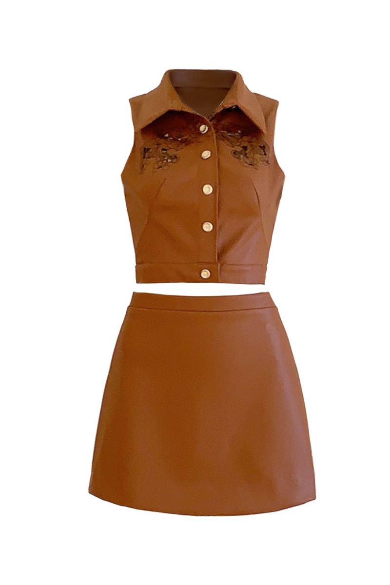 OLD MONEY SHORT LEATHER SKIRT SET - CULT MIA