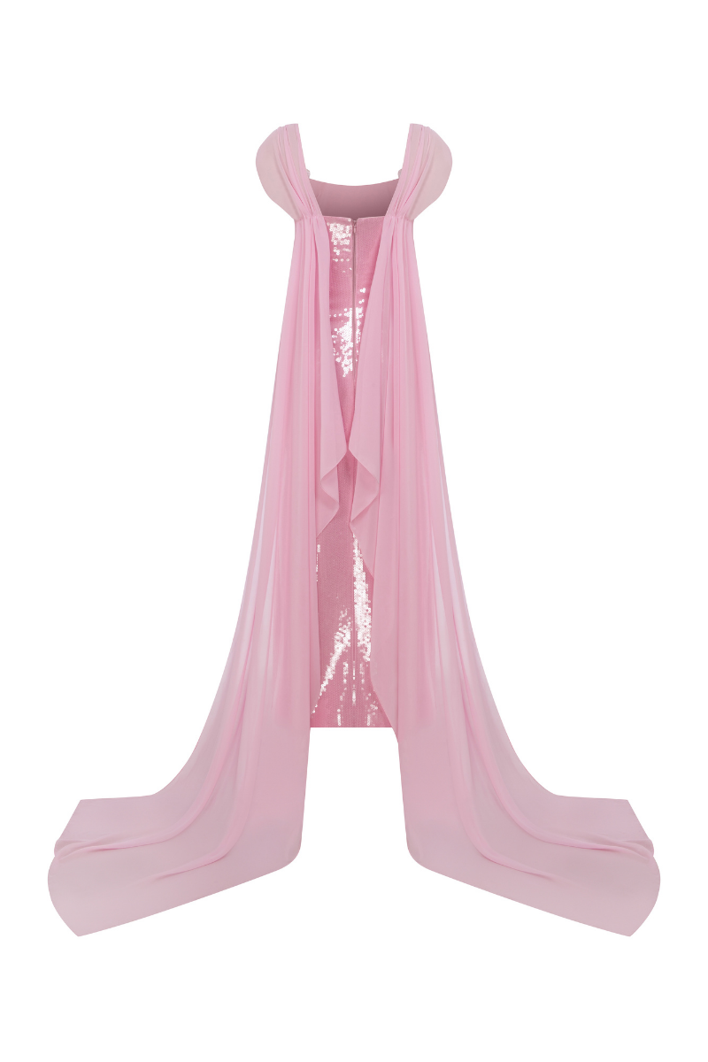 SEQUINED SLIT DRESS WITH CHIFFON 2 PIECE CAPE - CULT MIA