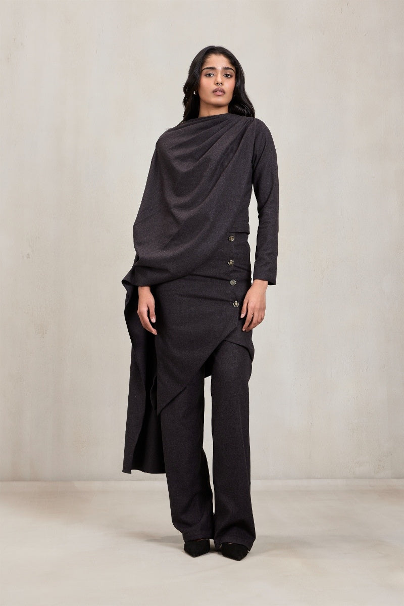 Gray Dawn co-ordinate set by Deme By Gabriella, featuring matching top and pants in soft, stylish fabric.