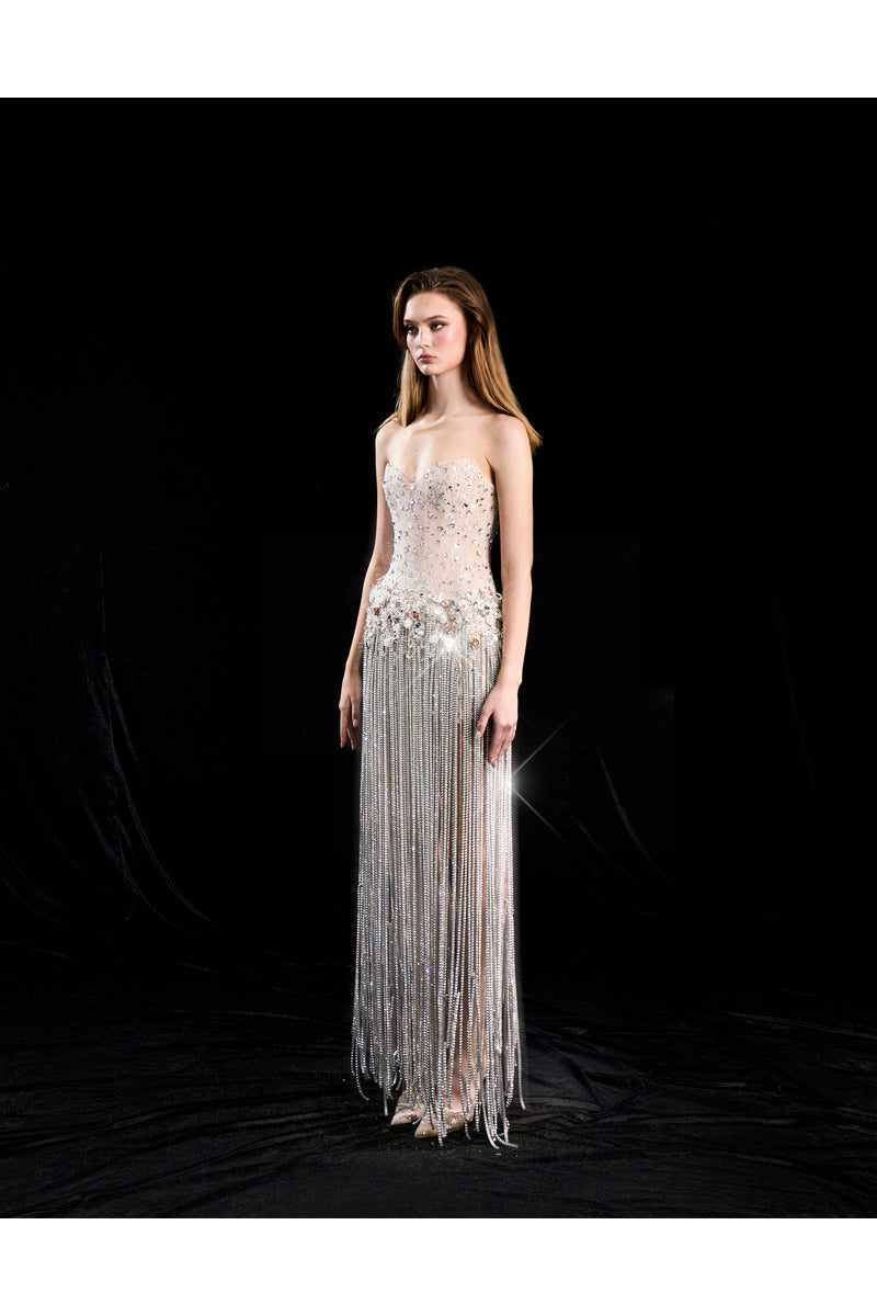 RAPHAEL STRAPLESS SEQUIN DRESS IN WHITE - CULT MIA