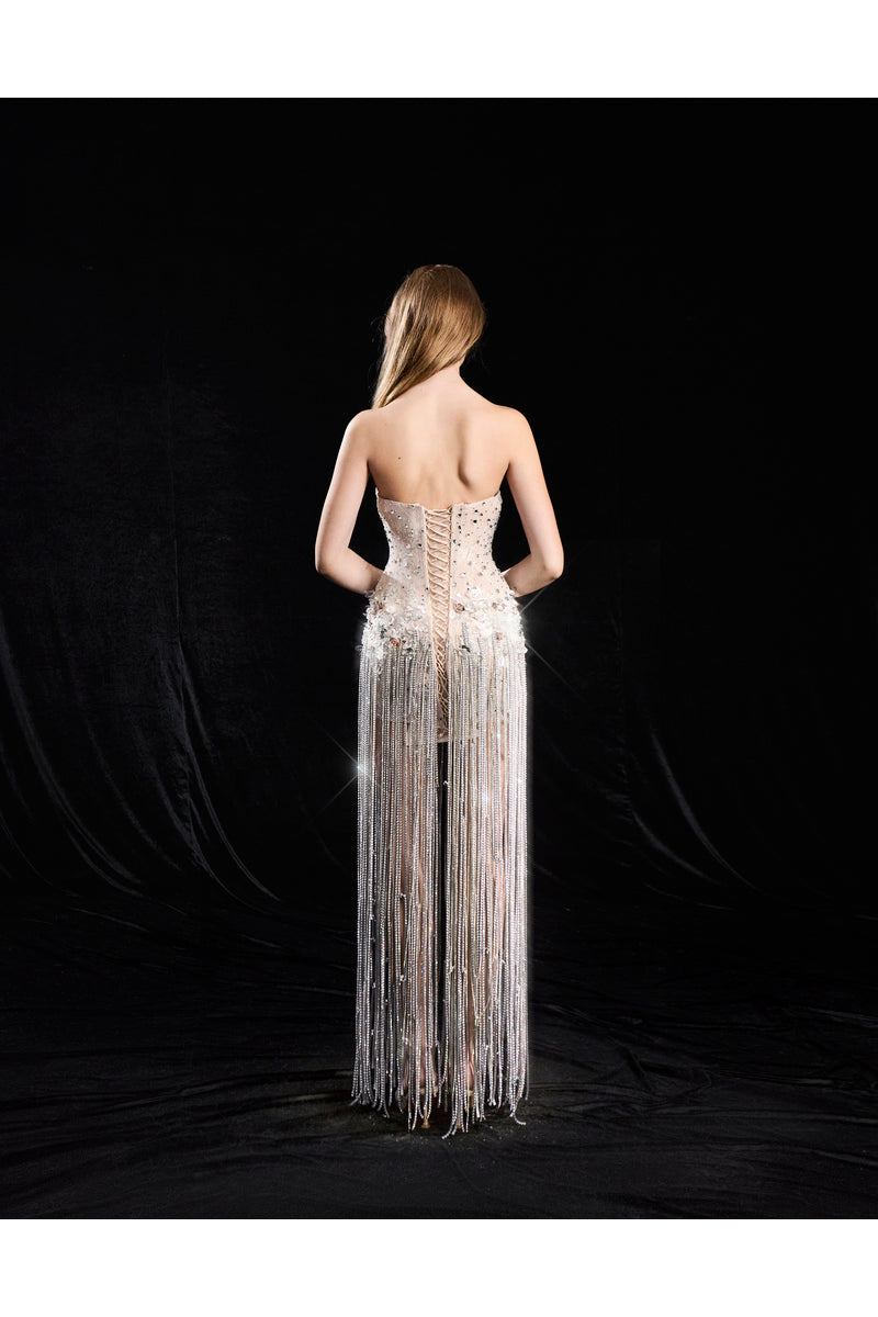 RAPHAEL STRAPLESS SEQUIN DRESS IN WHITE - CULT MIA