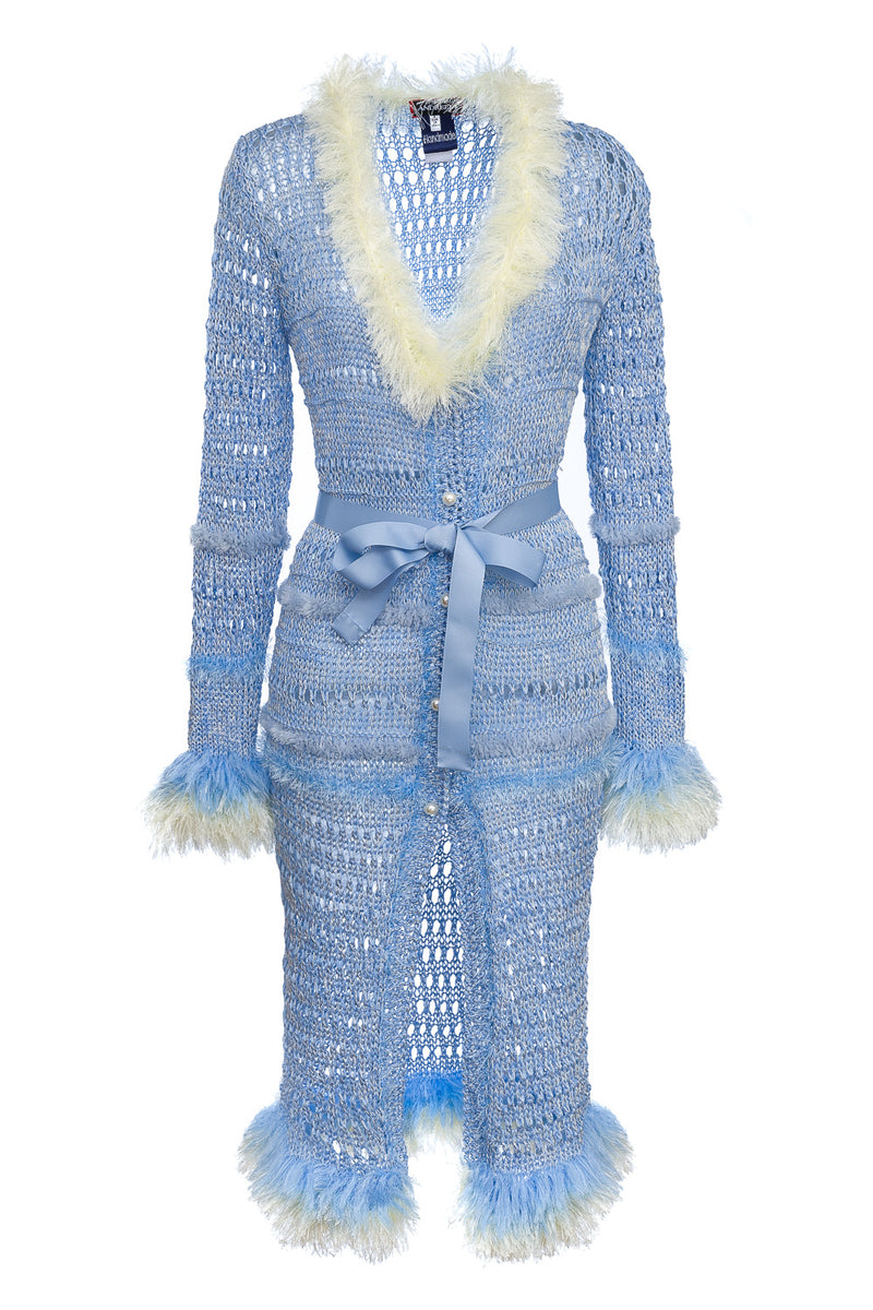 BABY BLUE ROSE HANDMADE KNIT DRESS - CARDIGAN - CULT MIA