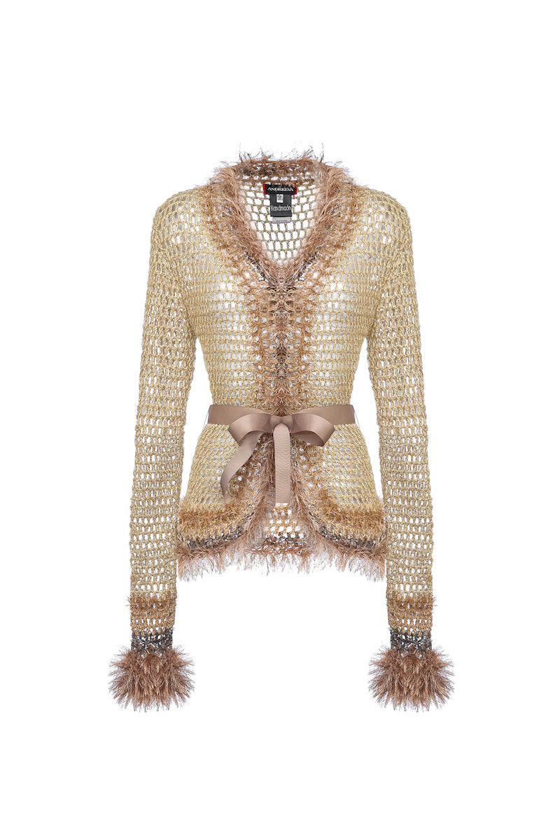 BROWN HANDMADE KNIT CARDIGAN - CULT MIA