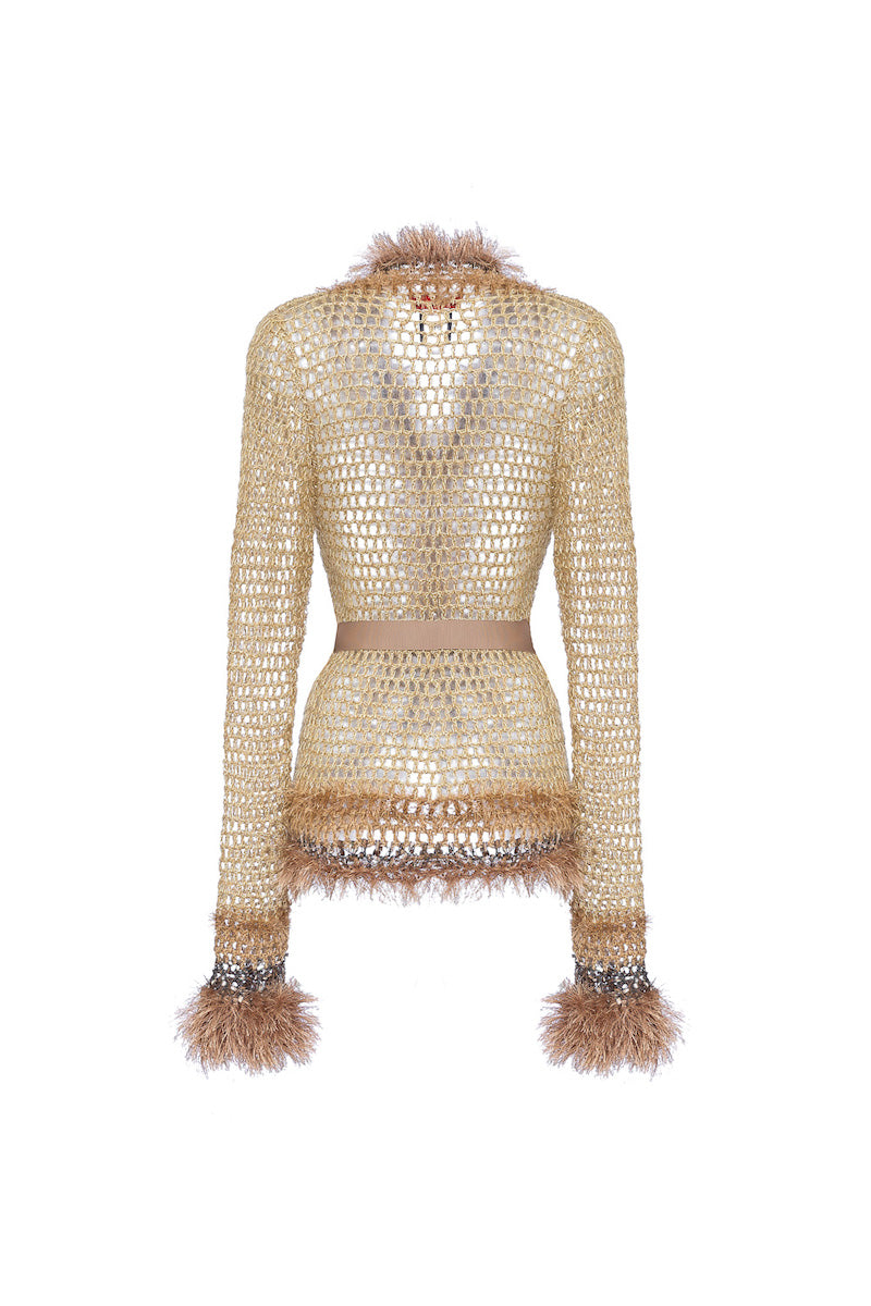 BROWN HANDMADE KNIT CARDIGAN - CULT MIA