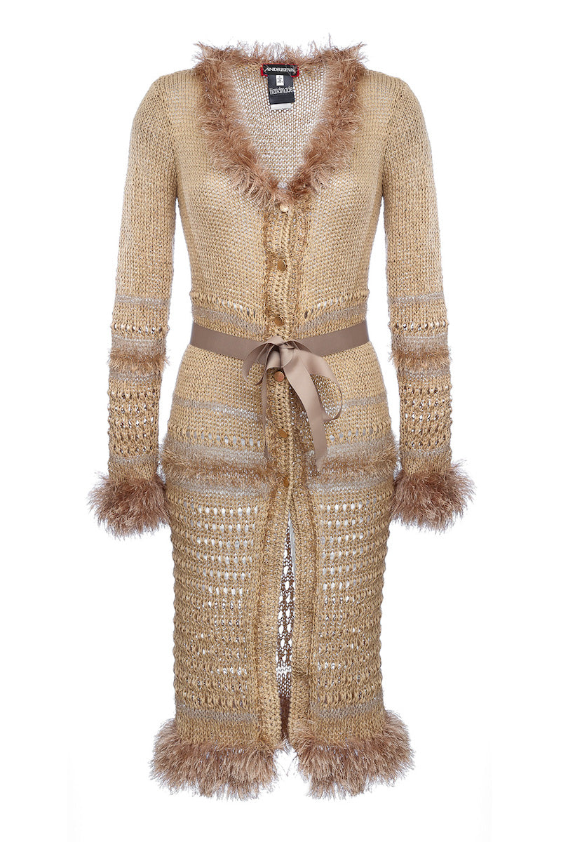 CAMILA BROWN HANDMADE KNIT CARDIGAN-DRESS - CULT MIA