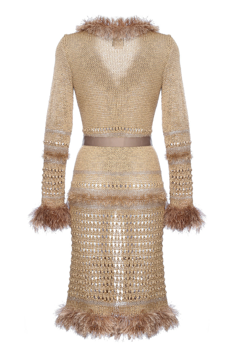 CAMILA BROWN HANDMADE KNIT CARDIGAN-DRESS - CULT MIA