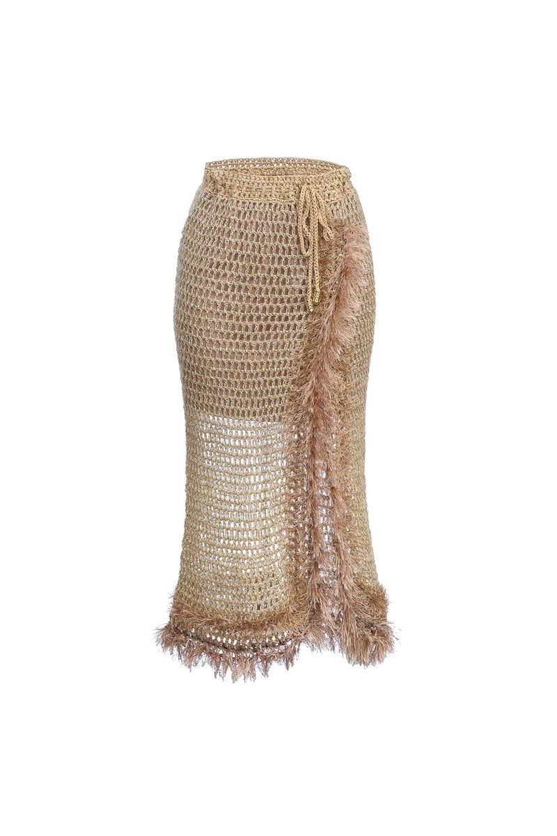 BROWN HANDMADE KNIT SKIRT - CULT MIA