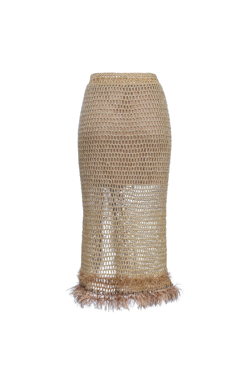 BROWN HANDMADE KNIT SKIRT - CULT MIA