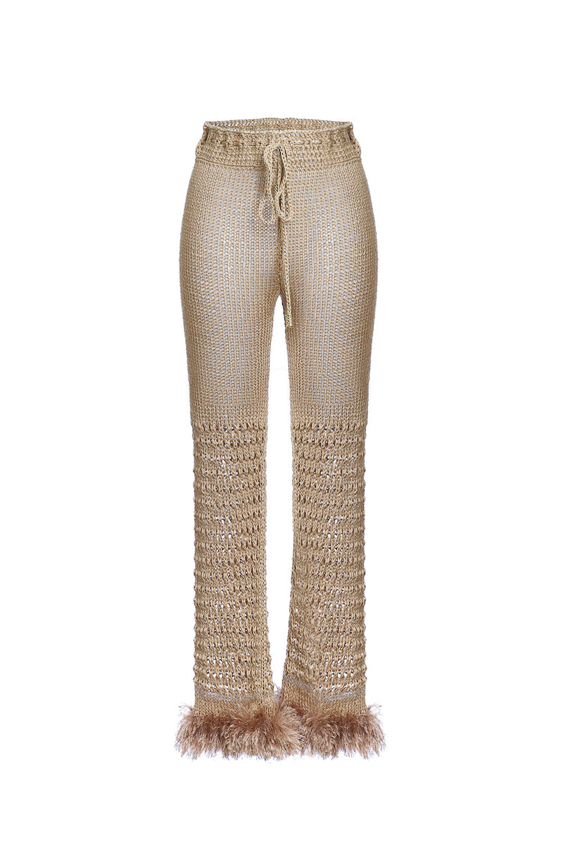 BROWN HANDMADE KNIT PANTS - CULT MIA