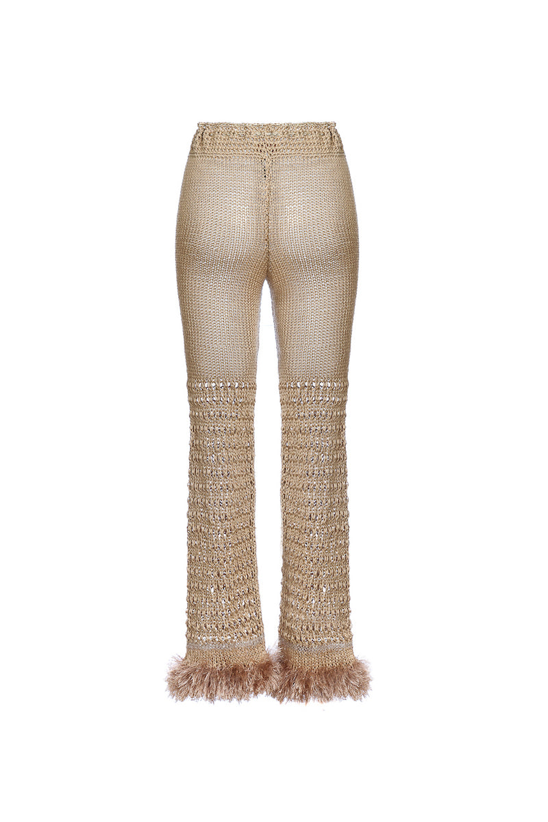 BROWN HANDMADE KNIT PANTS - CULT MIA