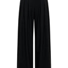 Black wide-leg wool trousers by ELENAREVA, tailored pants with a relaxed fit and smooth fabric, shown on a model.