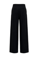 Black wide-leg wool trousers by ELENAREVA, featuring a tailored fit and classic design, displayed on a plain background.