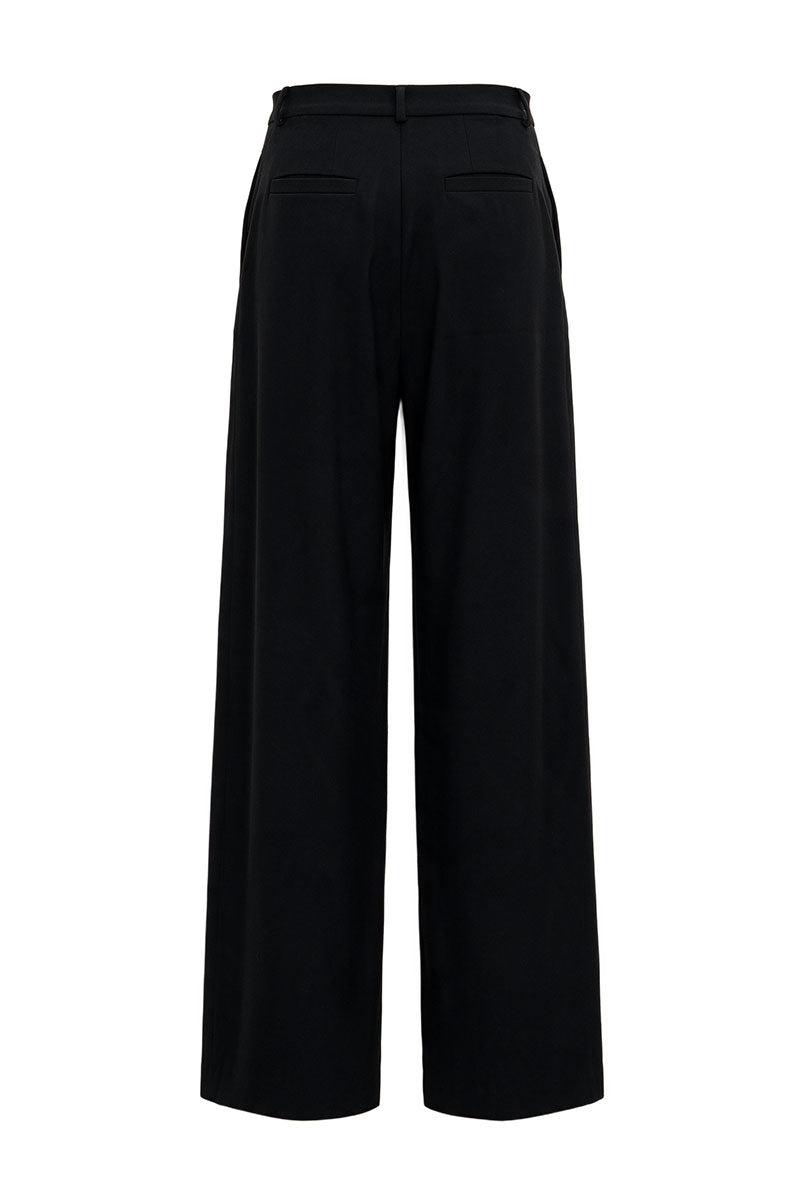 Black wide-leg wool trousers by ELENAREVA, featuring a tailored fit and classic design, displayed on a plain background.