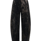 Elenareva black barrel-leg jeans with a relaxed fit, shown on a model, featuring a high-rise waist and classic denim texture.