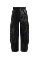 Elenareva black barrel-leg jeans with a relaxed fit, shown on a model, featuring a high-rise waist and classic denim texture.
