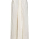 Ivory satin midi skirt by ELENAREVA featuring a smooth, shiny fabric and a sleek, elegant silhouette.