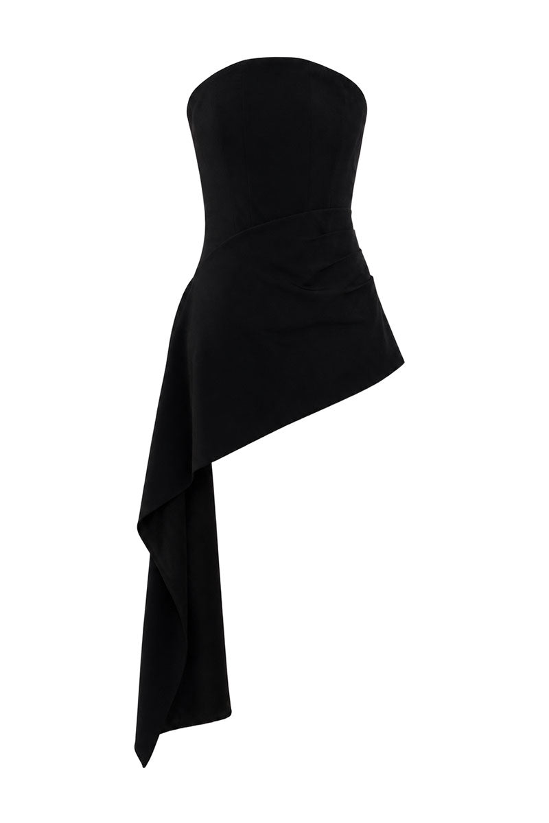 Black wool corset top by ELENAREVA, featuring a fitted design with structured boning and a sleek, modern silhouette.