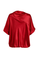 Red loose-fit viscose blouse by ELENAREVA, shown with flowing fabric and relaxed fit, suitable for casual or office wear.