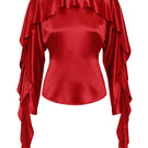 Red viscose blouse with ruffles from ELENAREVA, featuring a stylish design and feminine details, perfect for casual or dressy occasions.
