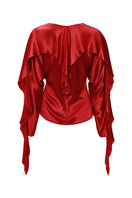 Red viscose blouse with ruffles from ELENAREVA, featuring a stylish and flowy top with detailed ruffle accents.