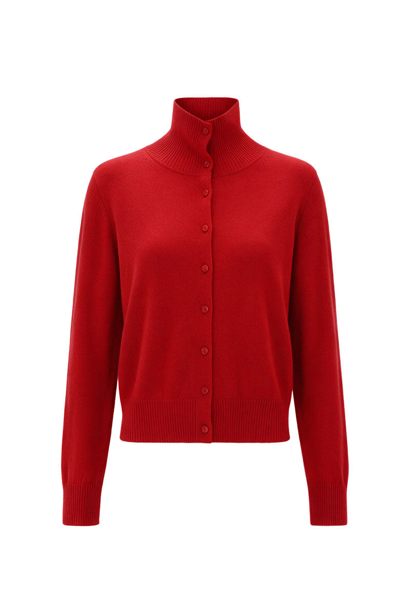 Elenareva red cashmere knit cardigan with a cozy, soft texture and button-up front, perfect for stylish layered outfits.