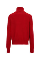 Elenareva red cashmere knit cardigan with button closure, soft and cozy, displayed on a neutral background.