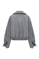 Gray wool pinstripe anorak coat by ELENAREVA, featuring a tailored fit and button closure, shown on a white background.