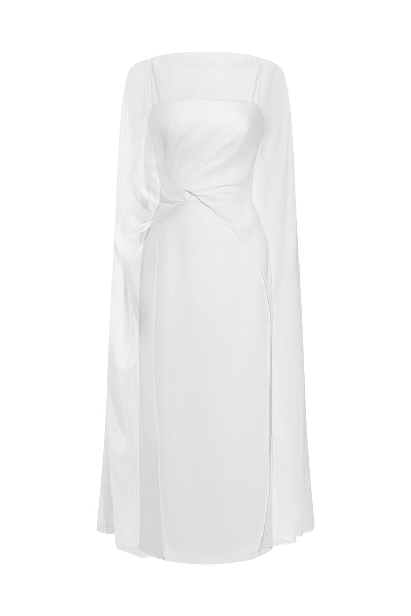 Le Thanh Hoa Cloud Whisper Gown midi dress with flowing fabric and elegant design, front view showing neckline and details