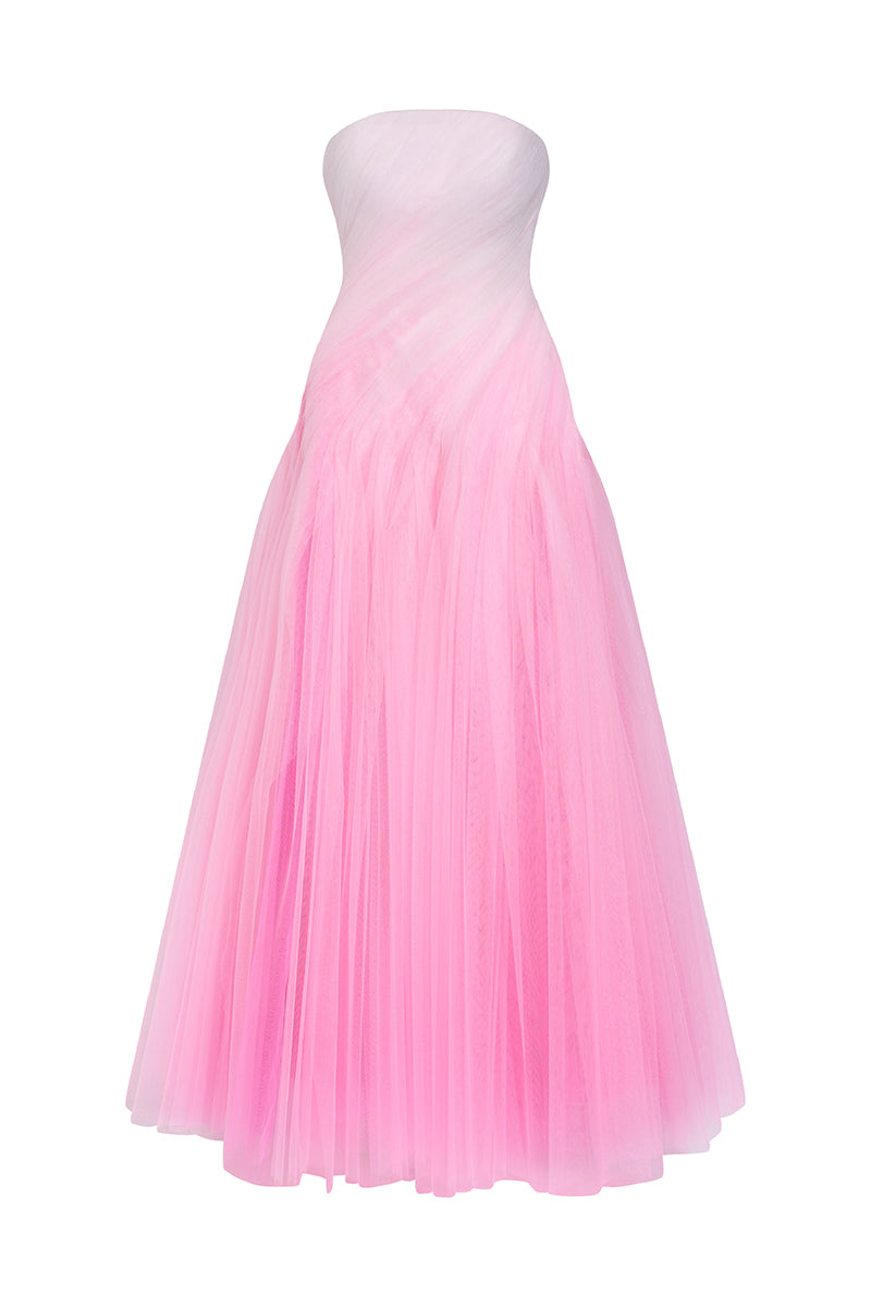 Le Thanh Hoa ombré sorbet gown showing front view with flowing fabric and elegant design for formal occasions.