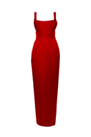 BAÉ IDA RED maxi dress featuring a flowing design, sleeveless style, and vibrant red fabric perfect for elegant occasions.