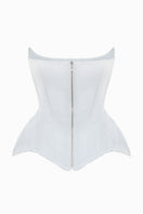 Light-blue Irma corset top by Balykina featuring a fitted design and structured details, displayed on a neutral background.