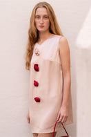 Pink Bloom Silk sleeveless mini dress by Not Just Pajama, featuring a smooth silk fabric and a stylish sleeveless design.
