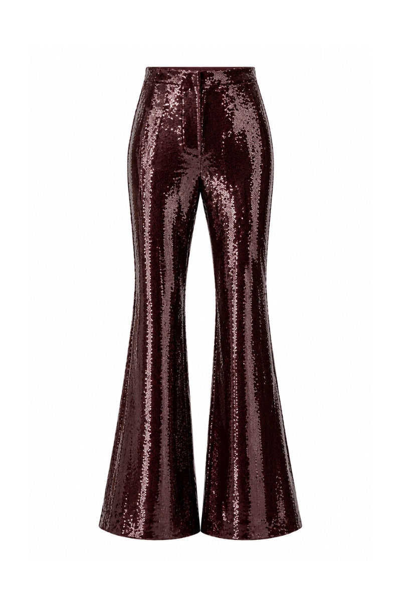 Lili Blanc sequin trousers showing a stylish pair of pants with shimmering sequin embellishments and a tailored fit.