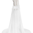 White Glacial Grace gown by Le Thanh Hoa featuring elegant flowing fabric and intricate detailing for formal occasions.