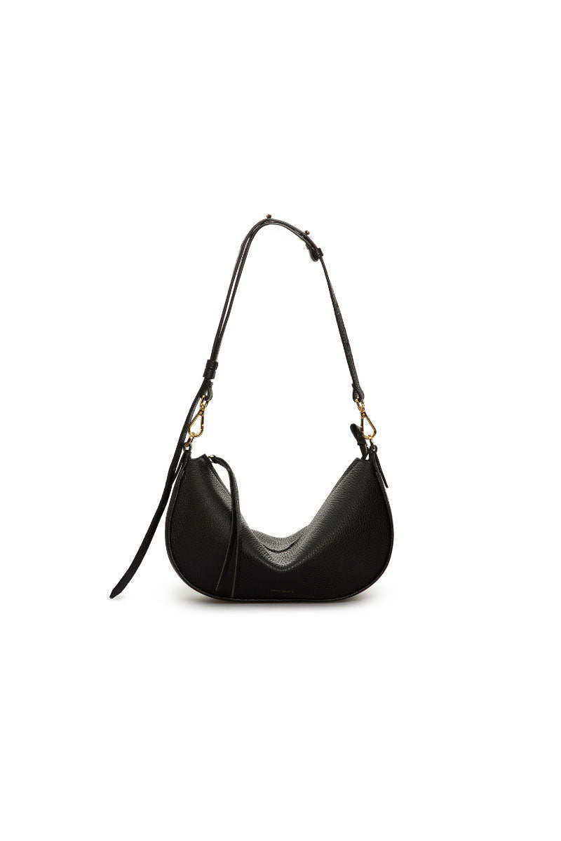 VIKELE STUDIO Denise mini black shoulder bag with sleek design, compact size, and adjustable strap.