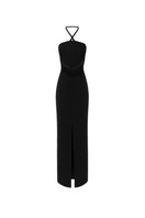 Black Violette Long Crepe Dress by Nazlı Ceren, a stylish black maxi dress with elegant flowing fabric.