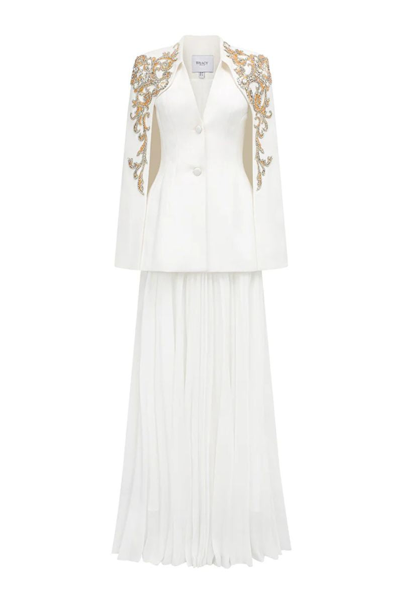 VELVET SATIN AND CHIFFON GOWN