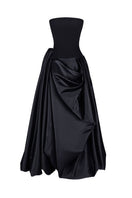 Elegant black asymmetrical gown by Monetree, featuring a stylish irregular hem and fitted silhouette for formal occasions.