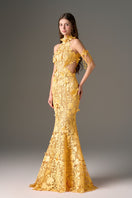 I.H.F Studio CULT MIA X floral garden yellow lace gown with intricate lace details and flowing maxi style.