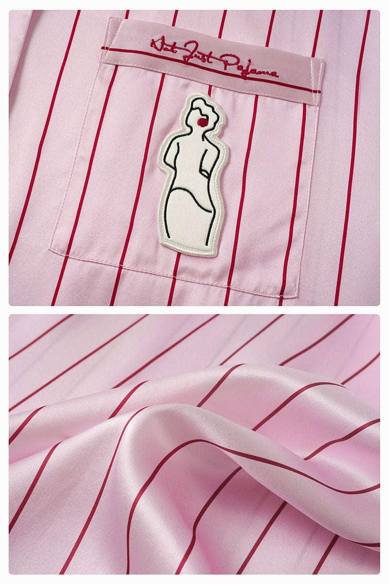 MUSEUM OF CRUSH SHORT-SLEEVE LONG-PANTS PAJAMA SET IN PINK STRIPE - CULT MIA