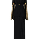 Lune De Soie crepe co-ord dress with matching shawl, featuring elegant draped fabric and a sophisticated silhouette.