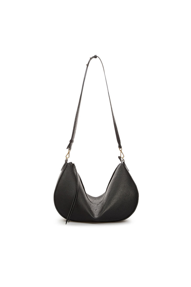 Black DENISE shoulder bag by VIKELE STUDIO featuring sleek design and adjustable strap, shown on a plain background.