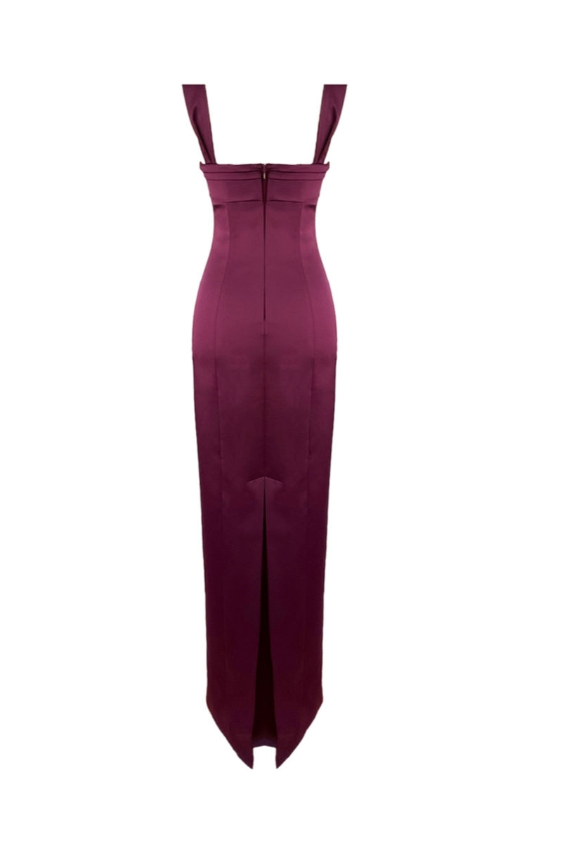 BRIDGET LONG SATIN DRESS IN SPICED PLUM - CULT MIA