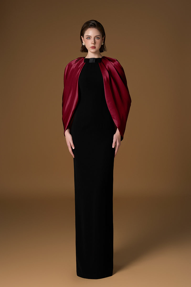 SHIMMER SATIN SILK LINED DRESS IN BLACK AND BORDEAUX SHIMMER SATIN SILK LINED DRESS IN BLACK AND BORDEAUX