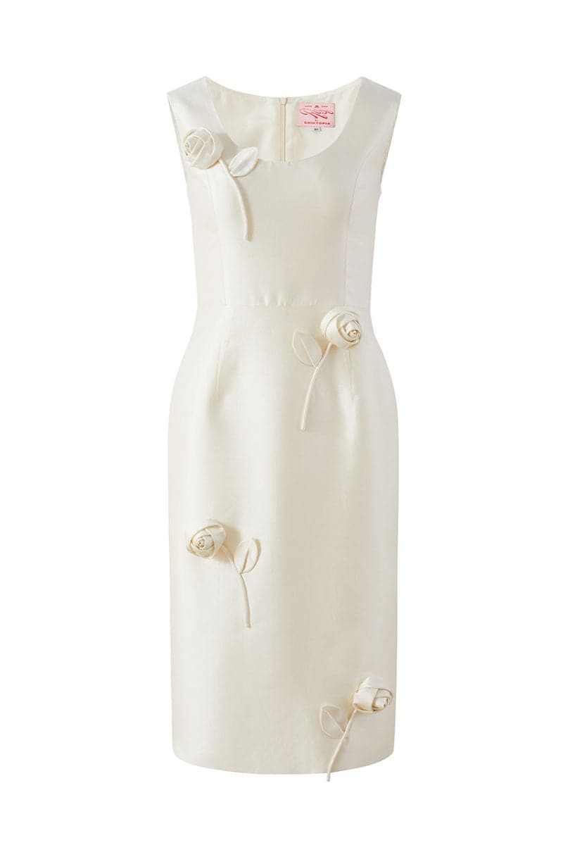 IVORY ROSE APPLIQUÉ DRESS - CULT MIA