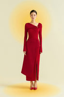 Red Twinkle Knit Maxi Dress by EEGEN STUDIO featuring a flowing knit fabric and a flattering maxi length.