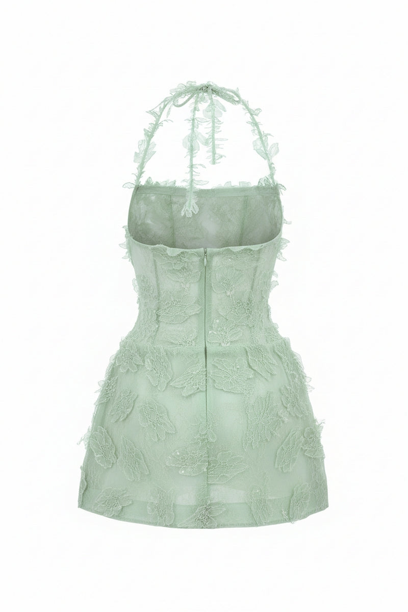 Mint ELISA lace dress by 21Six, a stylish mini dress with intricate lace details and a fitted silhouette.